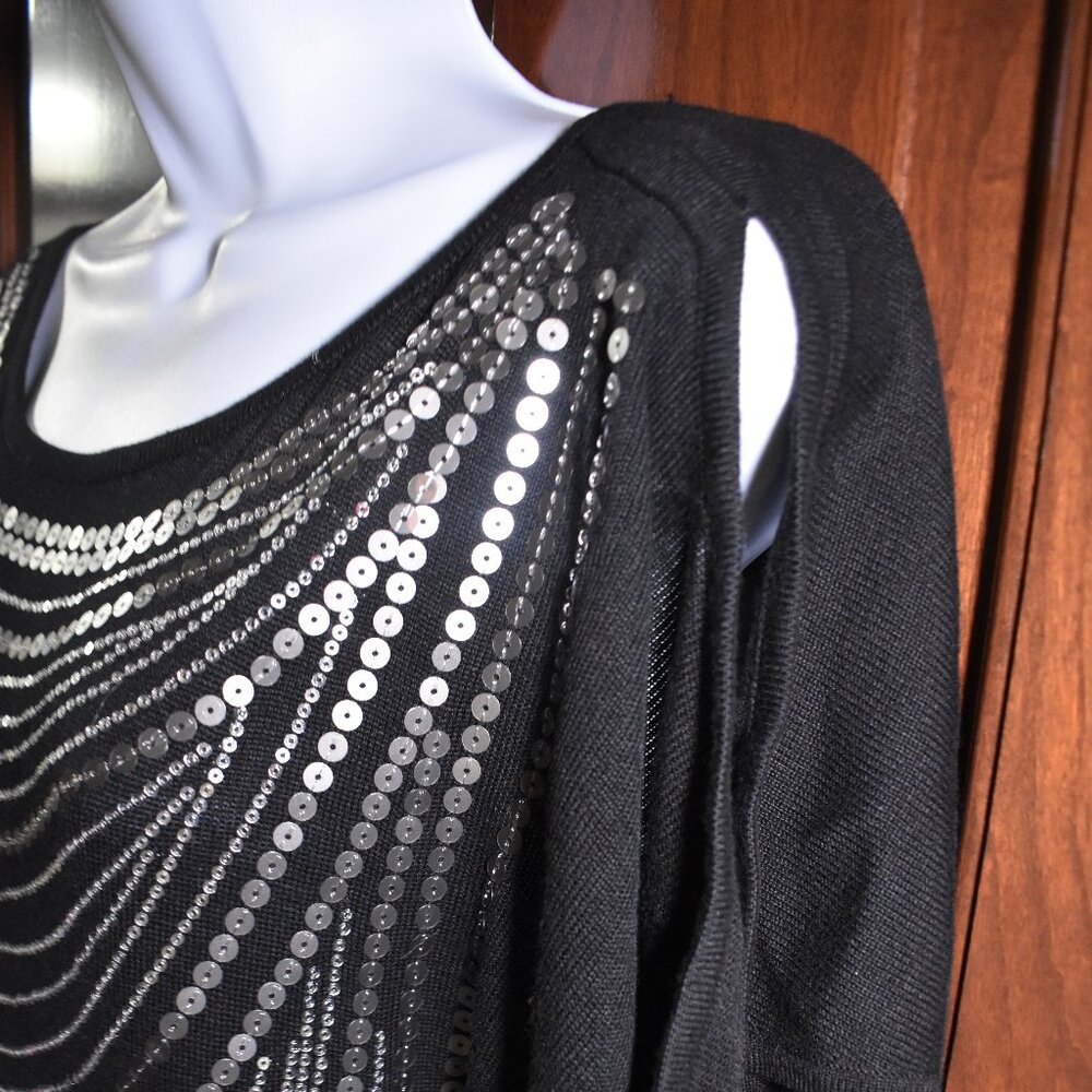 Cache Black Sequin Blouse Size M Embellished Spar… - image 5